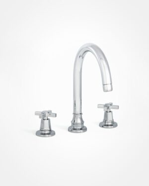 Arte 3 hole mixer with large swivel spout, deck mounted - tap heads